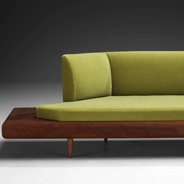 Restored Adrian Pearsall Platform Sofa '2006S' Walnut & Apple Green Fabric - Image 9