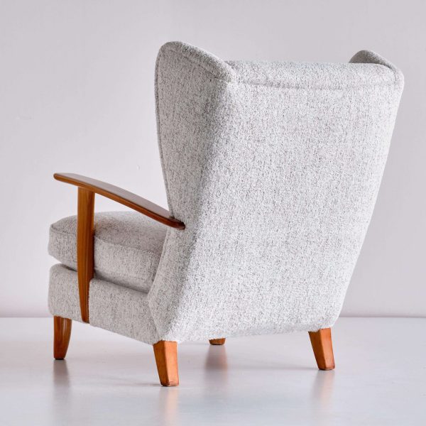 Gio Ponti Wingback Chair in Cherry Wood and Mélange Nobilis Fabric, Italy, 1929 - Image 2