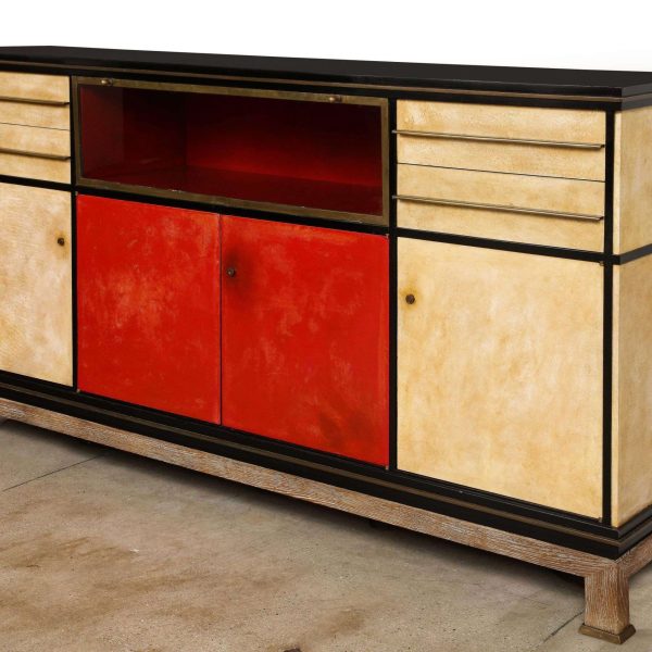 Important and Rare Red Goatskin with Ebonized Wood Credenza by Paul Dupre-Lafon - Image 2