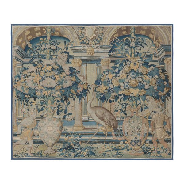 Antique Flemish Verdure Pictorial Tapestry in Blue and Cream Tones - Rug & Kilim
