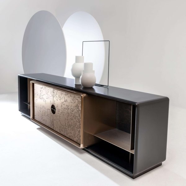 Laurameroni "Talento Lounge" Modern Low Sideboard in Bronze Liquid Metal - Image 4