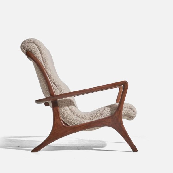 Vladimir Kagan Rare Lounge Chair, Walnut, White Fabric, Kagan Designs c. 1950 - Image 5