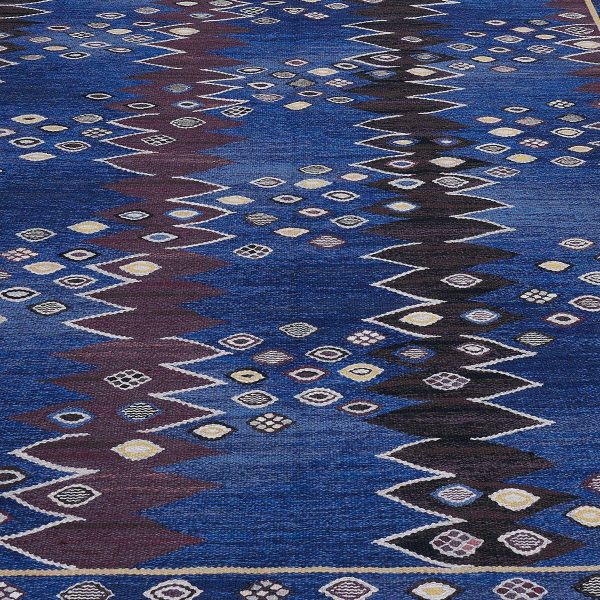 Vintage Blue Wool Signed Swedish Rug - Image 5