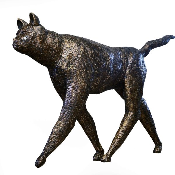 Walking Cat - Lion Sized Bronze Cat Sculpture with Mosaic Patterned Surface - Image 8