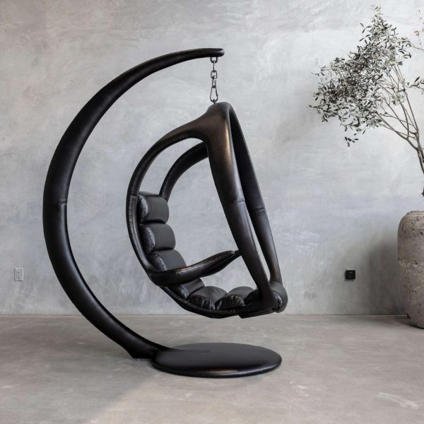 William Emmerson "Ab Ovo" Leather Hanging Pod Chair - Black - Image 11