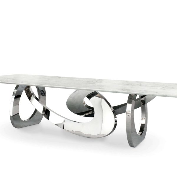 Dining Table Rectangular White Marble Top Mirror Steel Base Made in Italy - Image 3