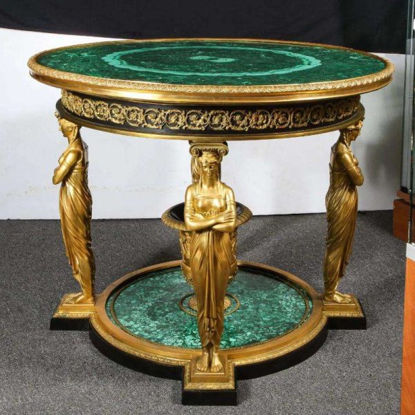 Impressive Empire Style Malachite and Ormolu Center Table After Desmalter - Image 2