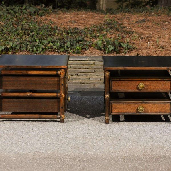 Beautiful Restored Pair of Mahogany, Rattan and Brass End Tables by McGuire - Image 5