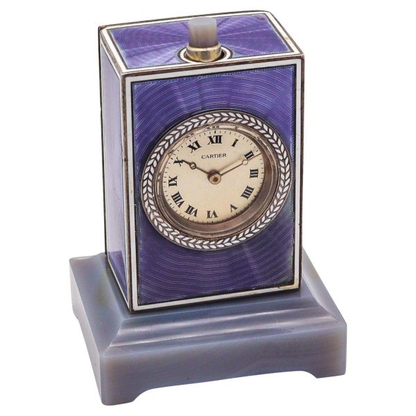 CARTIER Paris 1909 Belle Epoque Enamel Repeater Carriage Clock In Sterling Agate - Image 2