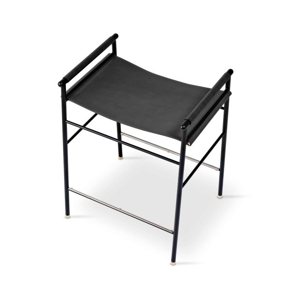 Set of 6 Contemporary Counter Bar Stool Black Leather & Black Rubber Metal - Image 5