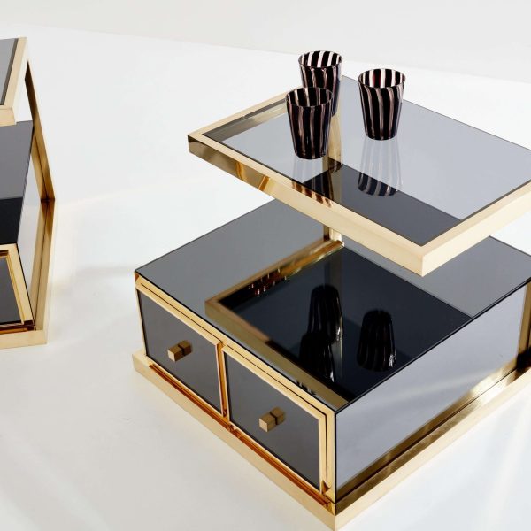 Pair of Michel Pigneres Smoked Mirrored and Brass Side Tables 1970s - Image 10