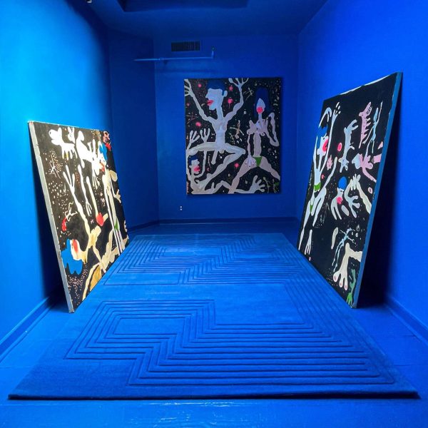 Maze Relief Modern Geometric Rug in Blue Silk and Wool by Jt. Pfeiffer - Image 3