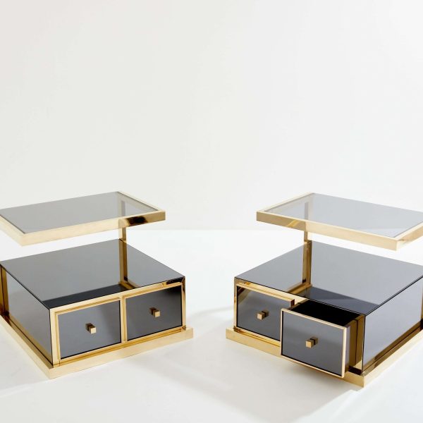 Pair of Michel Pigneres Smoked Mirrored and Brass Side Tables 1970s - Image 8