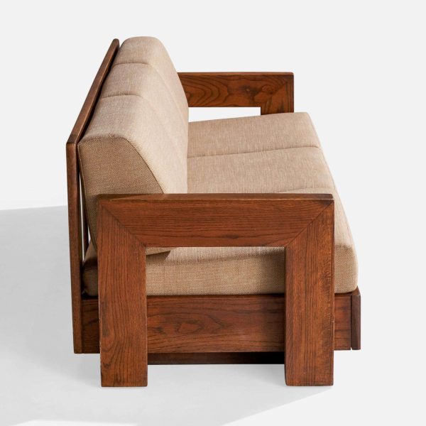 Howard Furniture Oak and Fabric Sofa, USA, 1950s - Image 4