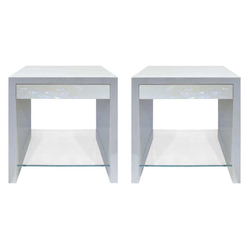 Pair of Pearl Front Bedside Tables by Lobel Originals
