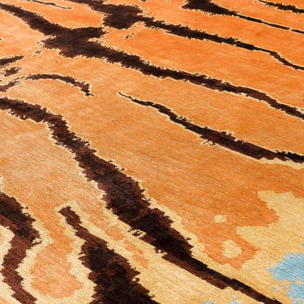 Tiger Caramel Modern Animal Print Handmade Luxury Silk Area Rug by Joseph Carini - Image 6