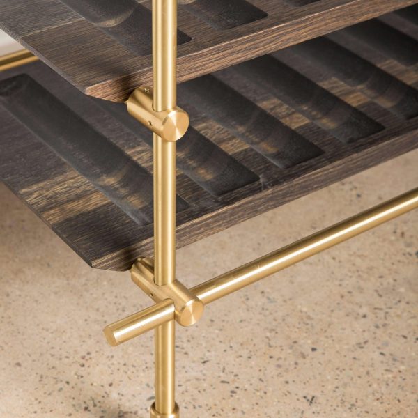 Collector’s Textured Brass and Oak Wine Unit with Bar Cabinet By Amuneal - Image 5
