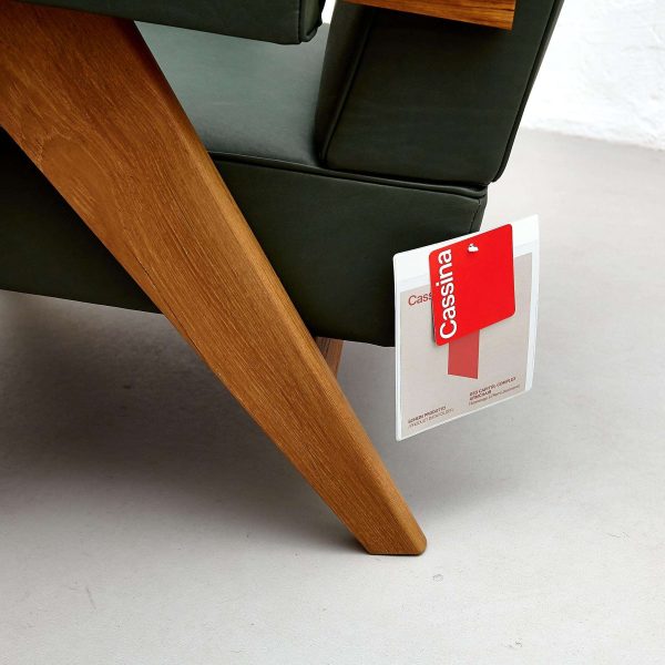 Pierre Jeanneret 053 Capitol Complex Teak Wood Green Leather Armchair by Cassina - Image 12