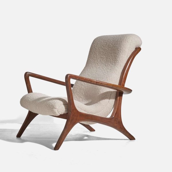 Vladimir Kagan Rare Lounge Chair, Walnut, White Fabric, Kagan Designs c. 1950 - Image 2