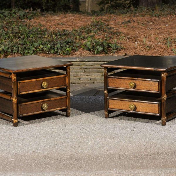 Beautiful Restored Pair of Mahogany, Rattan and Brass End Tables by McGuire - Image 9