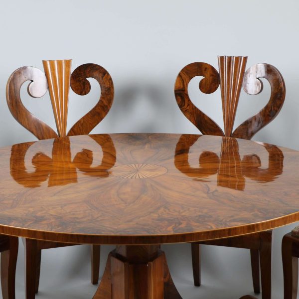 19th Century Fine Biedermeier Walnut Set of Six Chairs & Table, Vienna, c. 1825 - Image 3