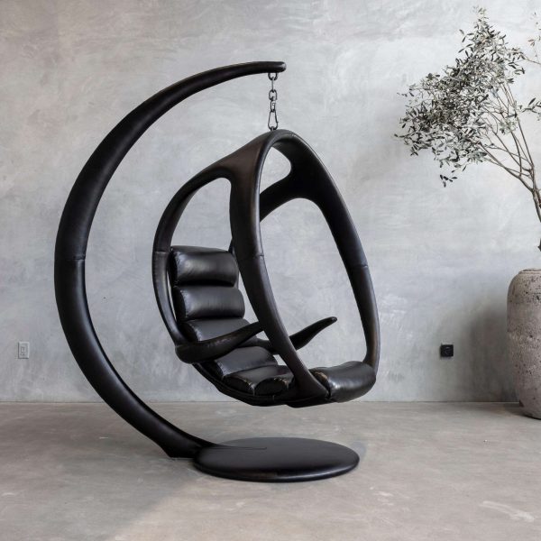William Emmerson "Ab Ovo" Leather Hanging Pod Chair - Black - Image 7