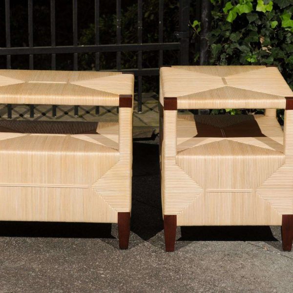 Beautiful Pair of Rush Wicker Rattan End Tables by John Hutton for Donghia - Image 6