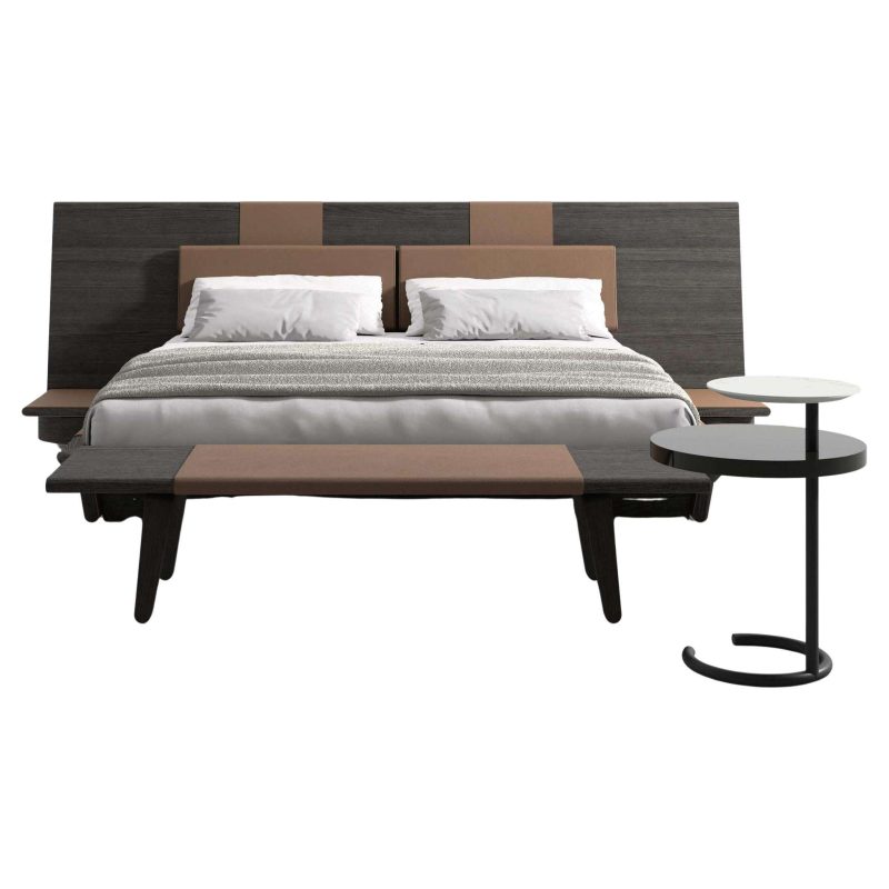 Rodolfo Dordoni Acute Bed Set with Wood Bench and Nightstand by Cassina