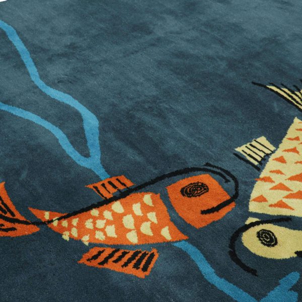 Vintage Zeki Müren Rug in Navy Blue with Fish Pictorials - Image 7