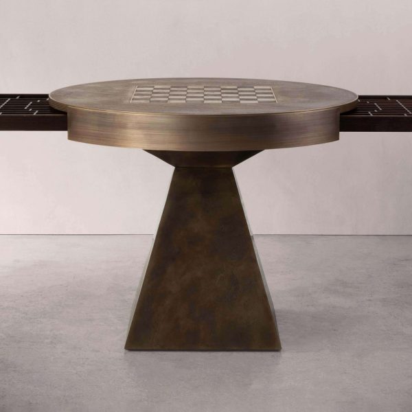 Otterburn Chess Table — Solid Hand-Patinated Brass and Walnut — Made in Britain - Image 3