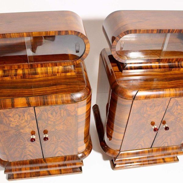 Art Deco Walnut Vintage Pair of Nightstands or Chests or Commodes 1930s Vienna - Image 11