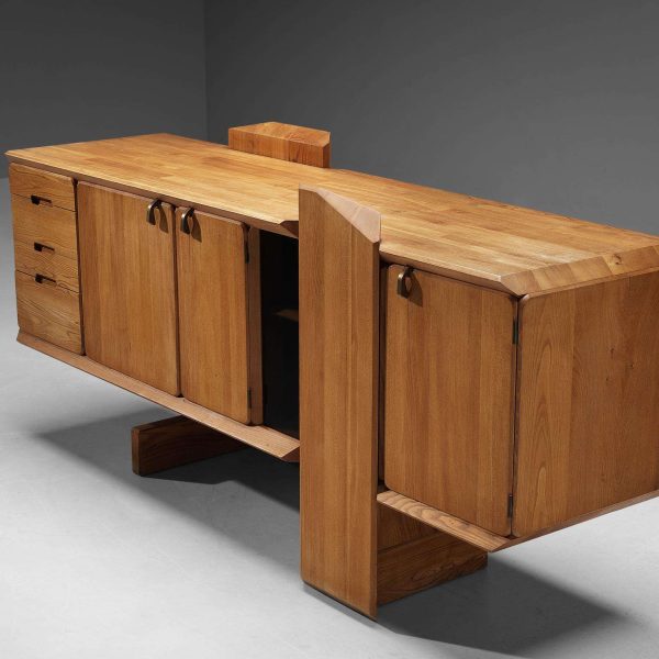 Early Pierre Chapo 'R28' Sideboard in Solid Elm and Brass - Image 3