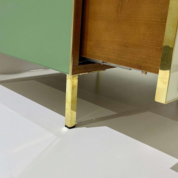 Pair Italian Geometric Pair Postmodern Yellow Green Cream Gray Glass & Brass Chests - Image 5