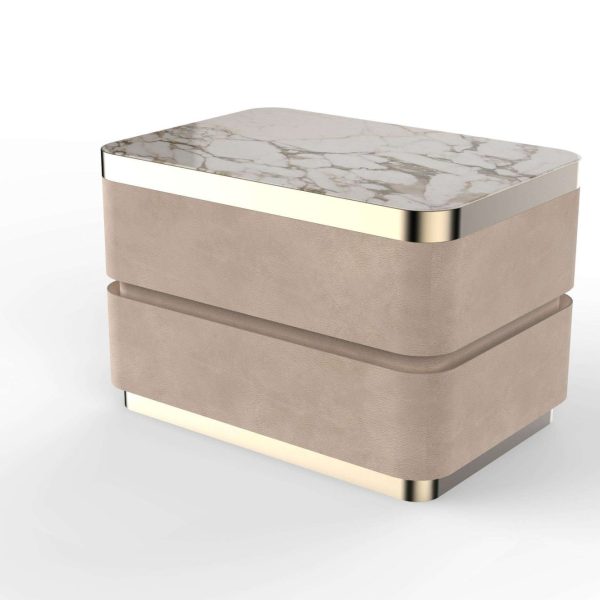 Pair Art Deco Style Elie Saab Maison Nabuk Marble Essence Nightstand, Italy - Image 4