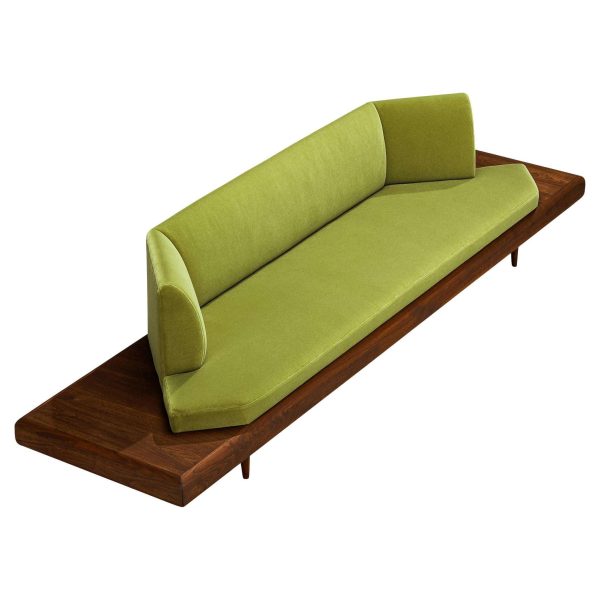 Restored Adrian Pearsall Platform Sofa '2006S' Walnut & Apple Green Fabric