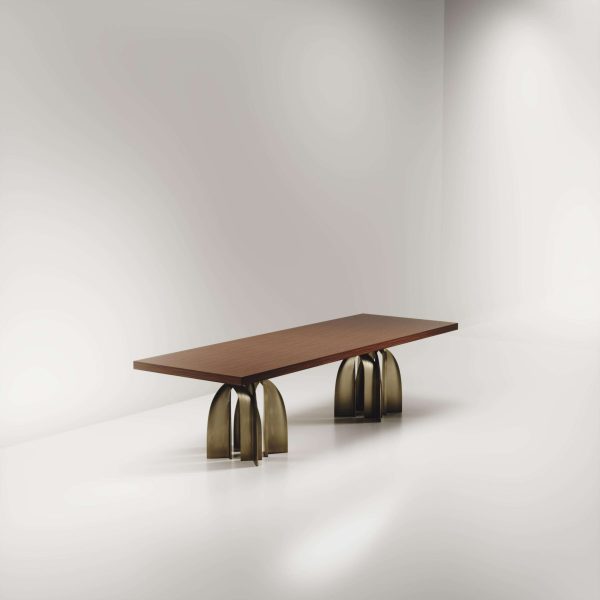 Sculptural Dining Table in Macassar Inlay & Bronze Patina Brass by Kifu Paris - Image 3