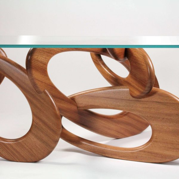 Dining Table Solid Wood Base Crystal Glass Top, Rings Structure Made in Italy - Image 5
