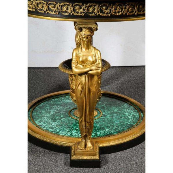 Impressive Empire Style Malachite and Ormolu Center Table After Desmalter - Image 4