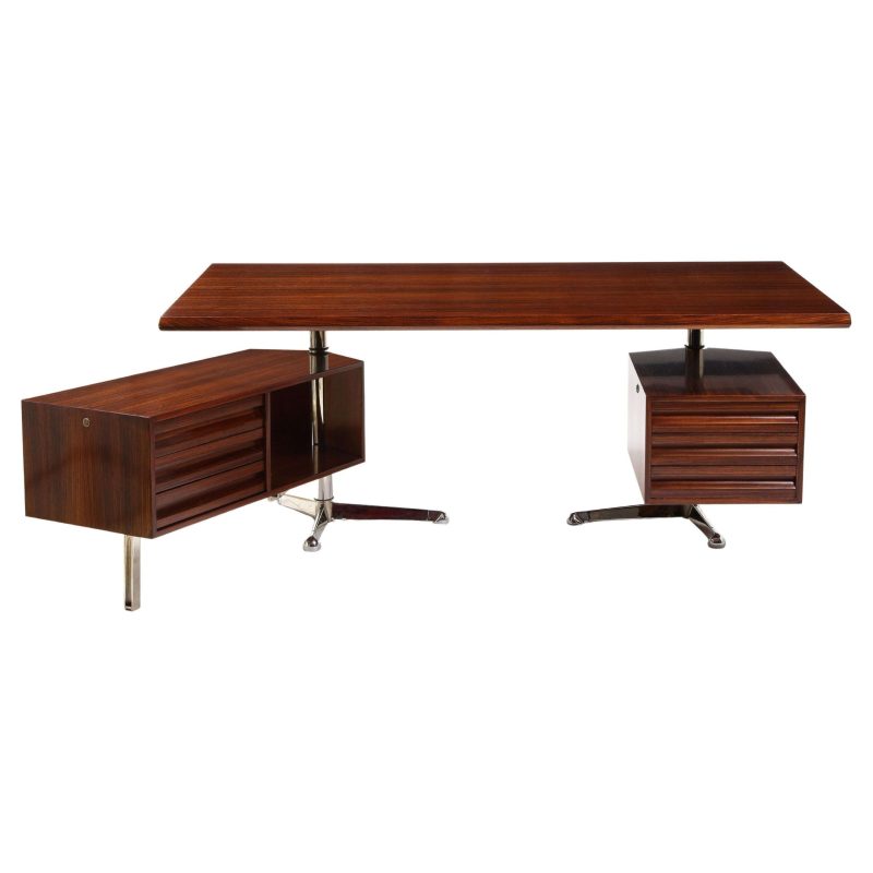 Osvaldo Borsani Rosewood and Aluminum Desk for Tecno SPA, Italy 1960s