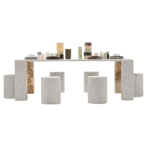 Intarsio Table, Contemporary White Marble and Onyx Dining Table