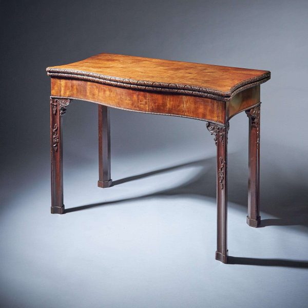 18th Century George III Carved Mahogany Serpentine Concertina Action Card Table - Image 3