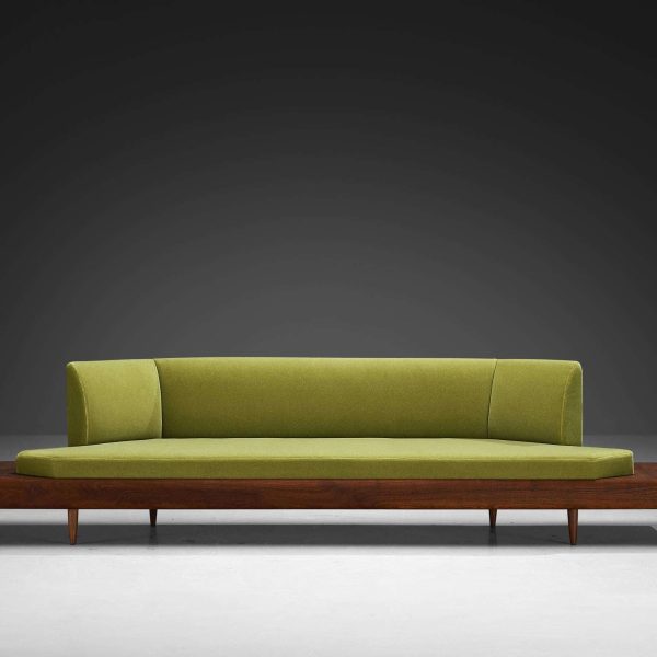 Restored Adrian Pearsall Platform Sofa '2006S' Walnut & Apple Green Fabric - Image 2