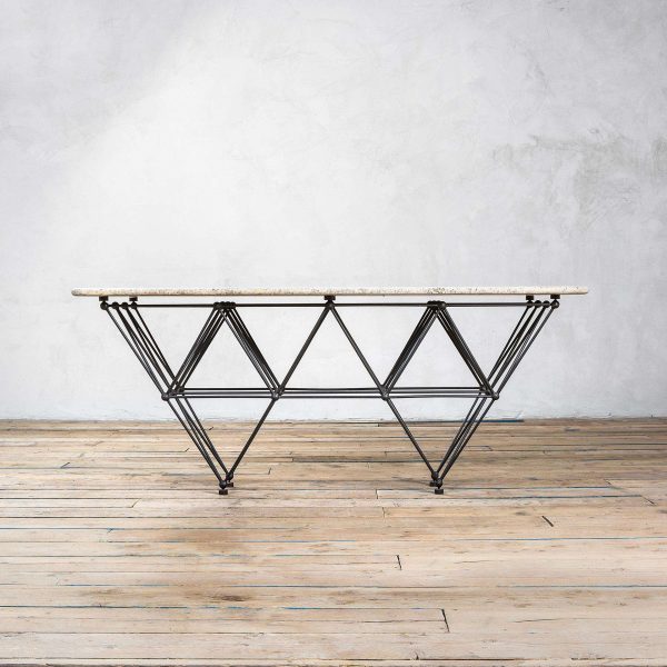 20th Century Giovanni Ferrabini Large Dining Table in Metal and Top Travertine - Image 3