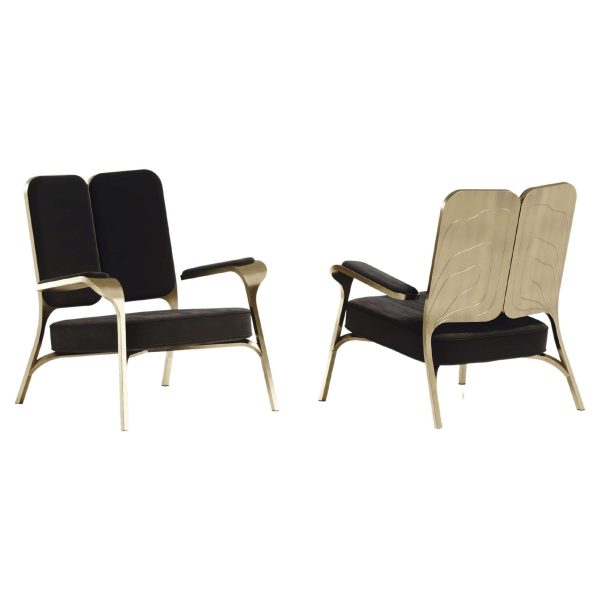 Upholstered Armchair with Bronze-Patina Brass Details by R&Y Augousti, Set of 2