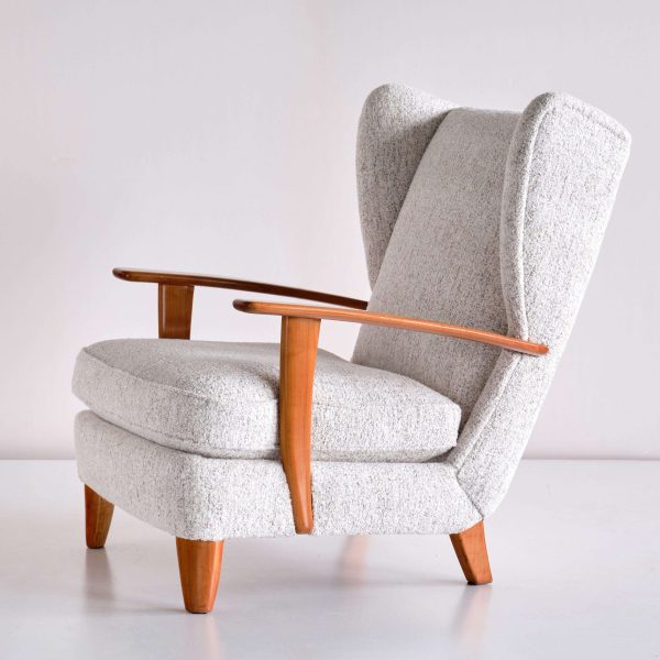 Gio Ponti Wingback Chair in Cherry Wood and Mélange Nobilis Fabric, Italy, 1929 - Image 5