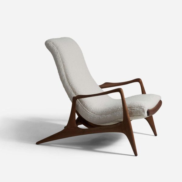 Vladimir Kagan Lounge Chair, Walnut, White Bouclé, Kagan-Dreyfuss, Inc, c. 1950 - Image 7