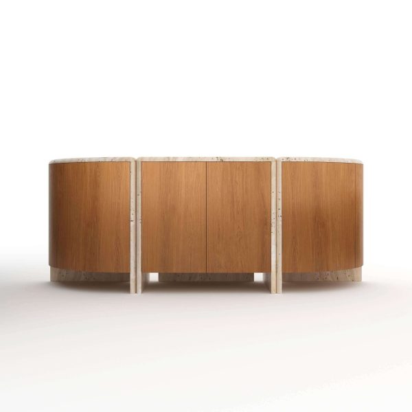 Lily Rounded Credenza in Honed Unfilled Navona Travertine and Oak by Fred&Juul - Image 3