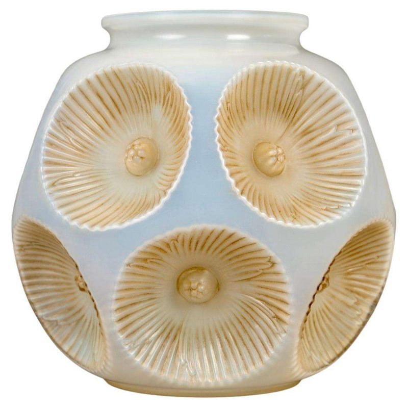 1927 René Lalique Vase Picardie Cased Opalescent Glass With Sepia Patina