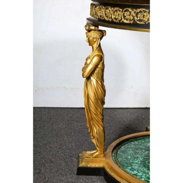 Impressive Empire Style Malachite and Ormolu Center Table After Desmalter - Image 5