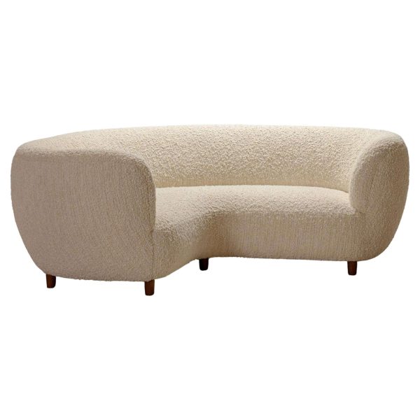 Danish Curved Three-Seater Banana Sofa in Bouclé with Oak Legs, 1940s
